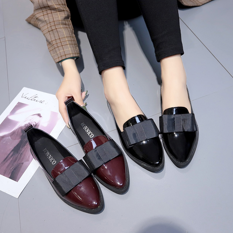 Summer Clothing Offers - 블랙/와인 레드 에나멜 가죽 포인티드 토