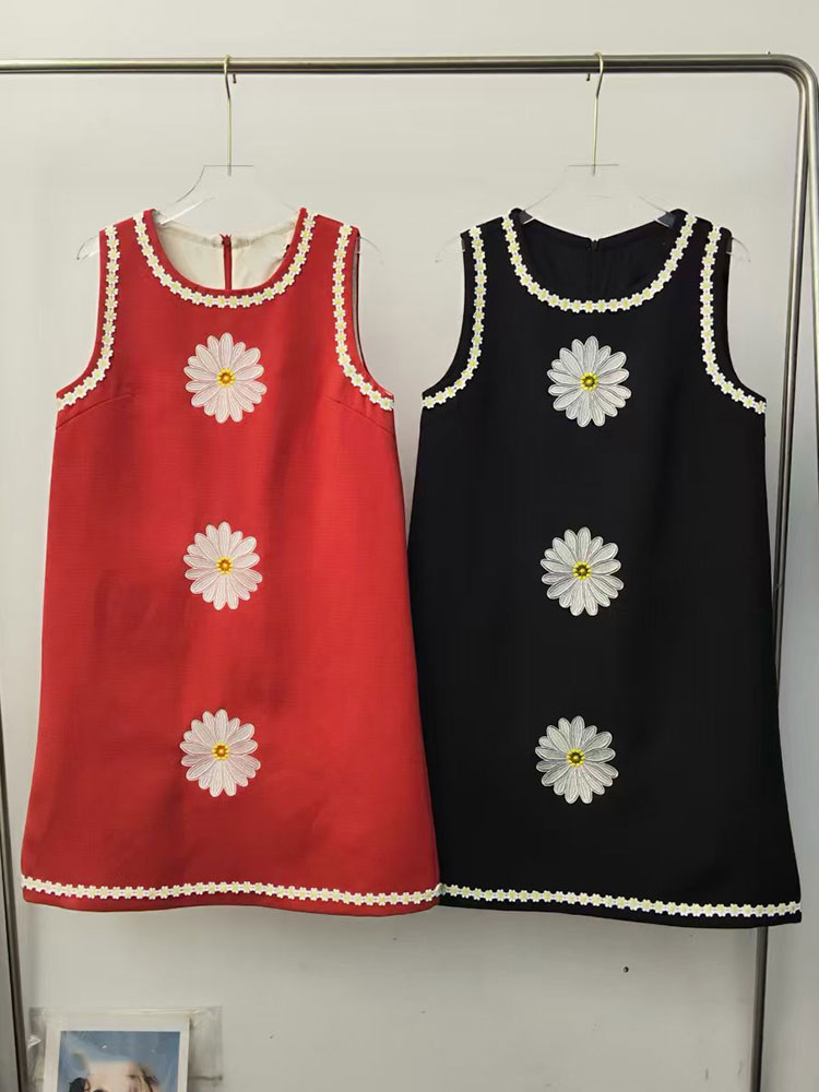 Summer Clothing For 60 Year Old Woman - 여성용 레트로 데이지 자수 배색 레이스