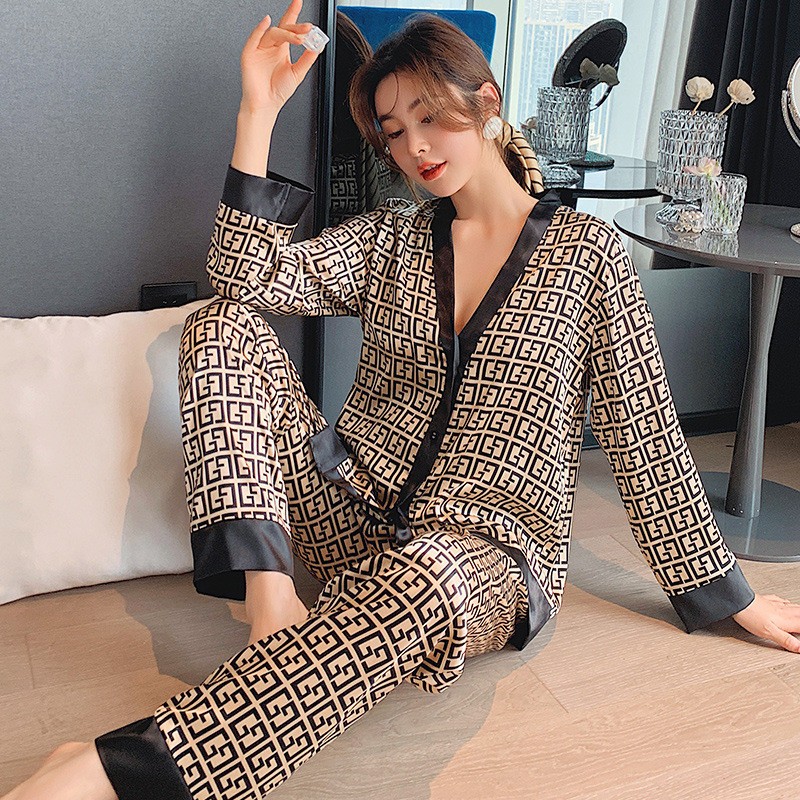 Summer House Clothing - 여성용 새틴 프린트 잠옷 수트, 캐주얼