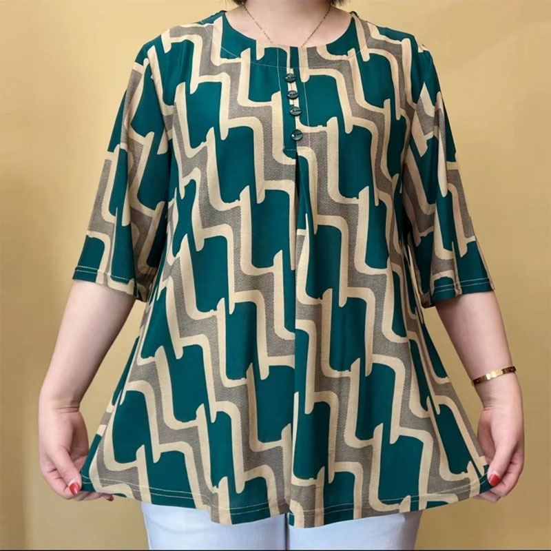 Summer Clothing For 60 Year Old Woman - 캐주얼 기하학 프린트 풀오버 여성 의류,