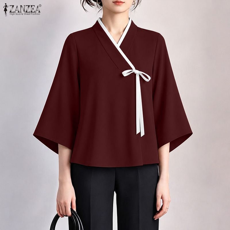Tie Front Shirt - ZANZEA 여성 중국 스타일 V 넥
