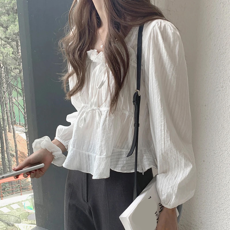 우아한 나비넥타이 레이스업 여성 블라우스 신상 긴팔 봄 - Tie Front Shirt 리뷰 및 가격