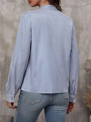 질감 있는 플리츠 블라우스, 여성용, 스탠드 칼라, 넥 - Tie Front Shirt 리뷰 및 가격