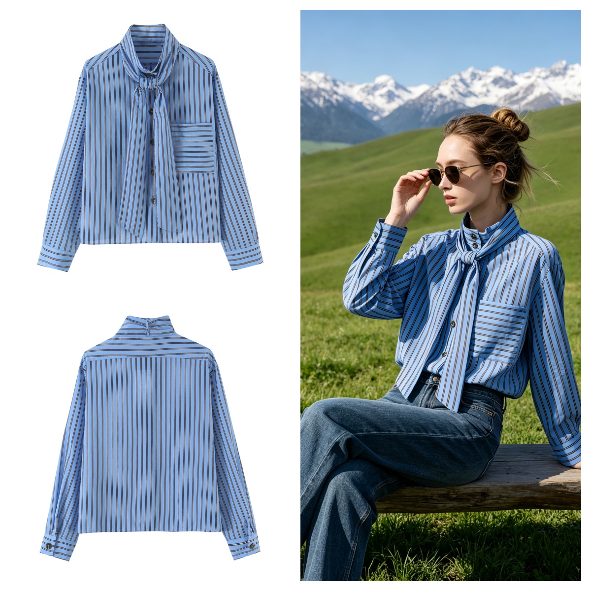 BSAY 한국 스타일의 미니멀한 여성용 스트라이프 크롭 - Tie Front Shirt 리뷰 및 가격