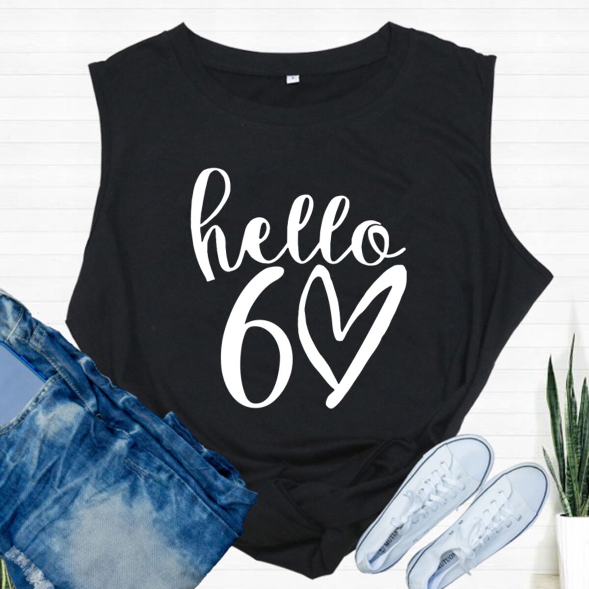 헬로 60 클래식 그래픽 조끼 여성용 생일 선물 여성  - Summer Clothing For 60 Year Old Woman 리뷰 및 가격