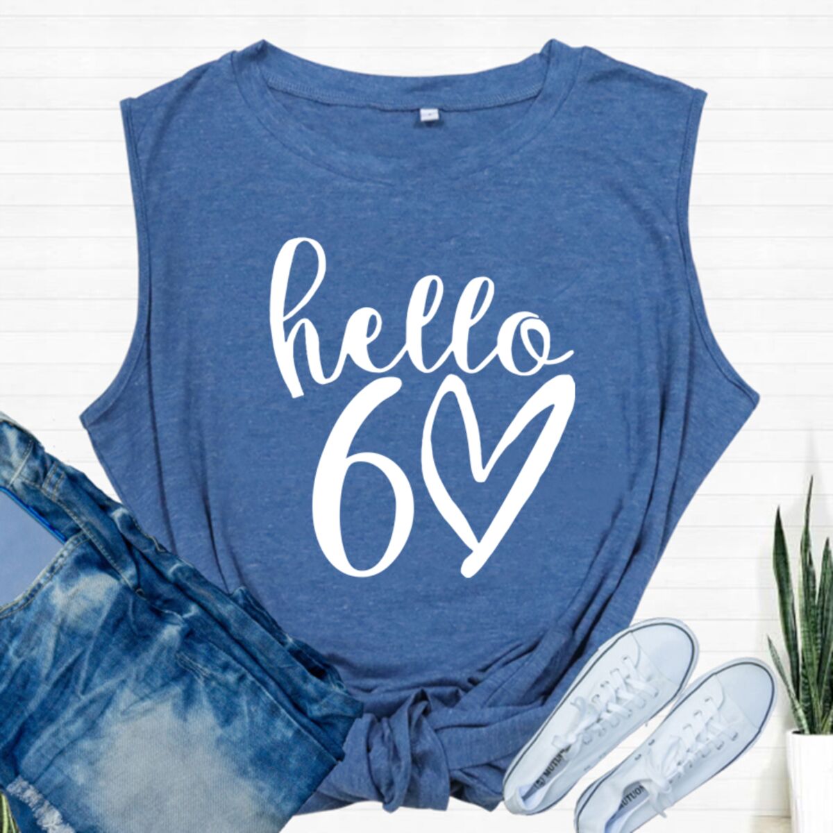 헬로 60 클래식 그래픽 조끼 여성용 생일 선물 여성  - Summer Clothing For 60 Year Old Woman 리뷰 및 가격