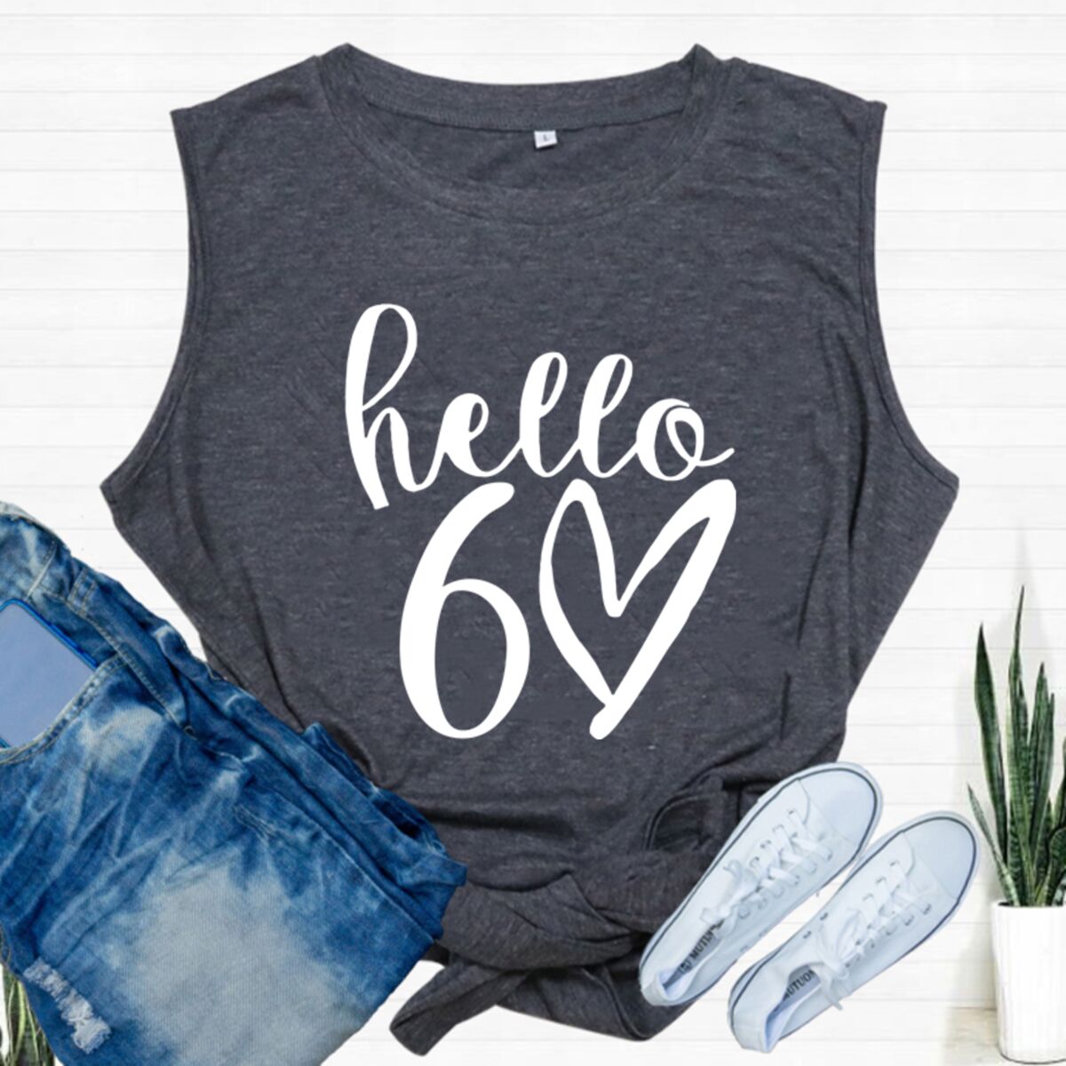 헬로 60 클래식 그래픽 조끼 여성용 생일 선물 여성  - Summer Clothing For 60 Year Old Woman 리뷰 및 가격