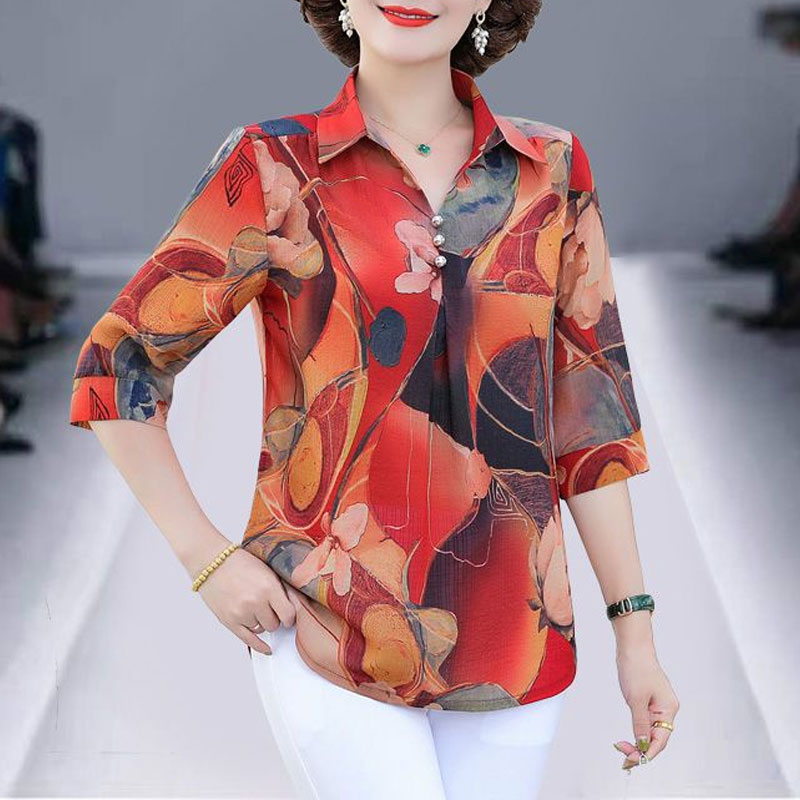 여름 빈티지 꽃 프린트 셔츠 여성 의류 캐주얼 턴 다운 - Summer Clothing For 60 Year Old Woman 리뷰 및 가격