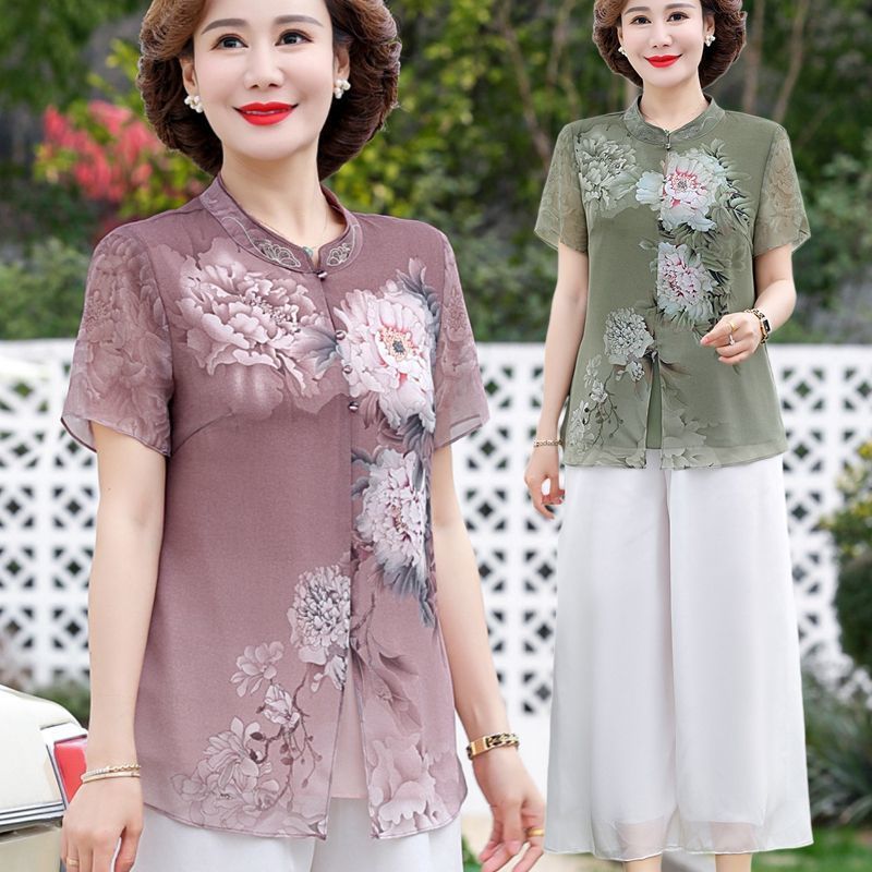 중년 여성을 위한 우아한 시폰 셔츠 세트, 여름 패셔너 - Summer Clothing For 60 Year Old Woman 리뷰 및 가격