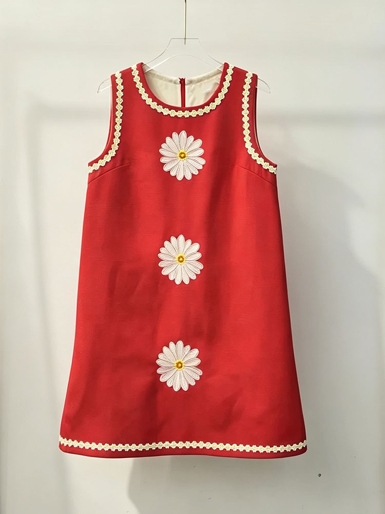 여성용 레트로 데이지 자수 배색 레이스 라운드넥 민소매 - Summer Clothing For 60 Year Old Woman 리뷰 및 가격