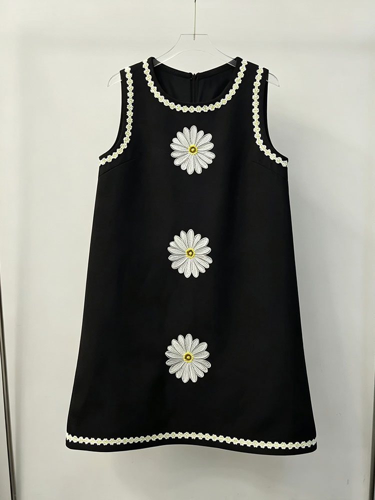 여성용 레트로 데이지 자수 배색 레이스 라운드넥 민소매 - Summer Clothing For 60 Year Old Woman 리뷰 및 가격