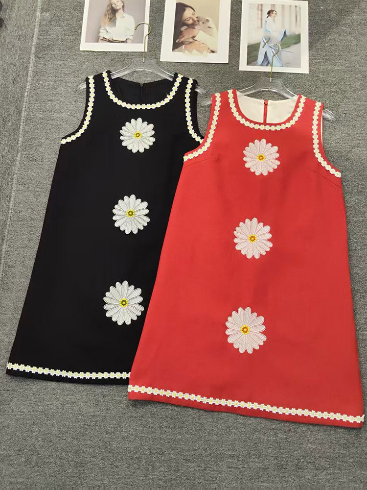 여성용 레트로 데이지 자수 배색 레이스 라운드넥 민소매 - Summer Clothing For 60 Year Old Woman 리뷰 및 가격