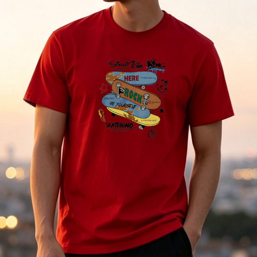스트리트 스타일 스케이트보드 그래피티 프린트 티셔츠,  - Summer Clothing Vibes 리뷰 및 가격