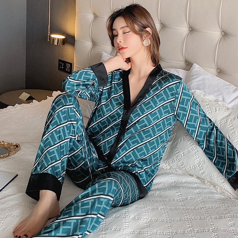 여성용 새틴 프린트 잠옷 수트, 캐주얼 잠옷 세트, V - Summer House Clothing 리뷰 및 가격