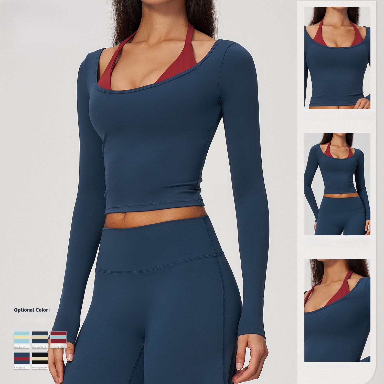 2-in-1 페이크 투피스 홀터 요가탑 긴팔 슬림핏 크 - Halter Neck Top 리뷰 및 가격